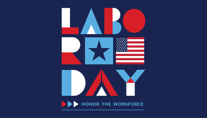 Labor Day Typography Poster with American Flag Elements and Patriotic Workforce Appreciation Design © Flat Frame