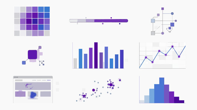 Data analytics charts heatmap grid and frequency histogram