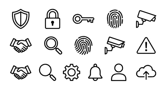 Security icons depicting various safety and protection symbols on a white background