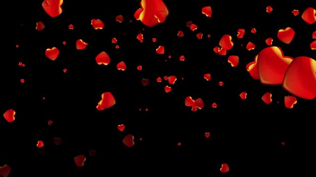 Heavy love imo falling effect and splash, Easily loopable rainy love sign animation on black screen by motion graphics heart rainfall effects.