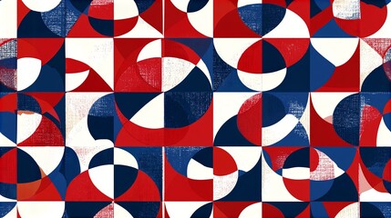 Fototapeta premium Vibrant abstract design creating a fun background. Abstract retro seamless pattern with red white blue circles.