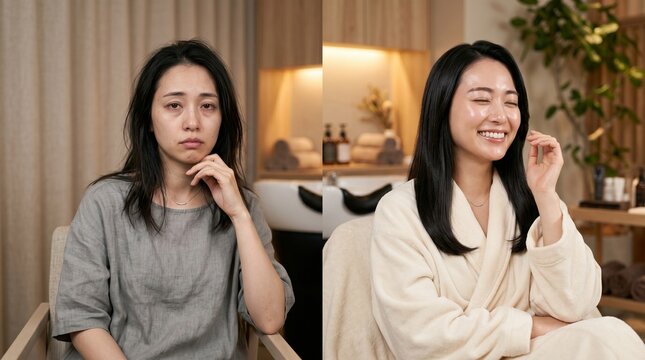 美容エステのビフォーアフター 施術前と施術後の女性の表情