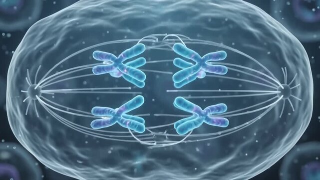 Microscopic animation of mitosis stages and chromosome separation