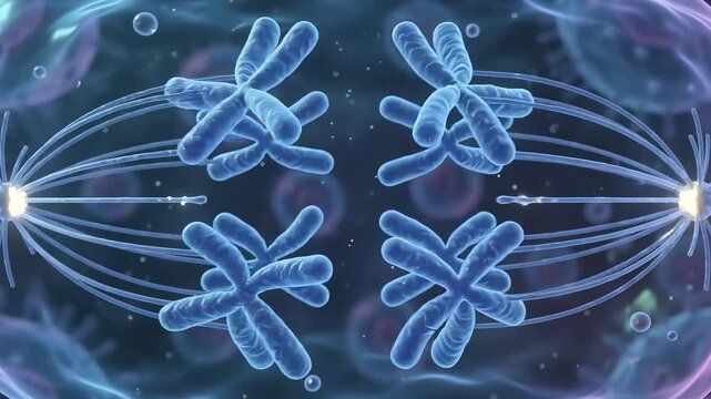 Mitosis process showing chromosome separation and cell division