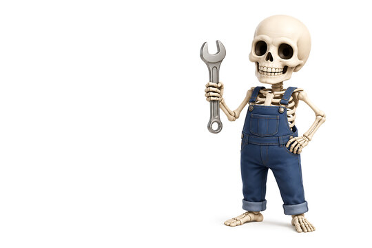 Mechanic Skeleton with Wrench Halloween Labor Day Concept