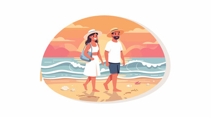 Obraz premium Couple walking on beach at sunset