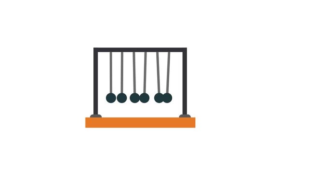Flat vector newtons cradle animation displaying kinetic energy pendulum balls swinging in motion