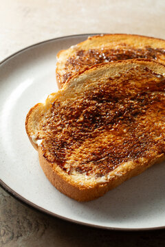 A view of some vegemite toast.
