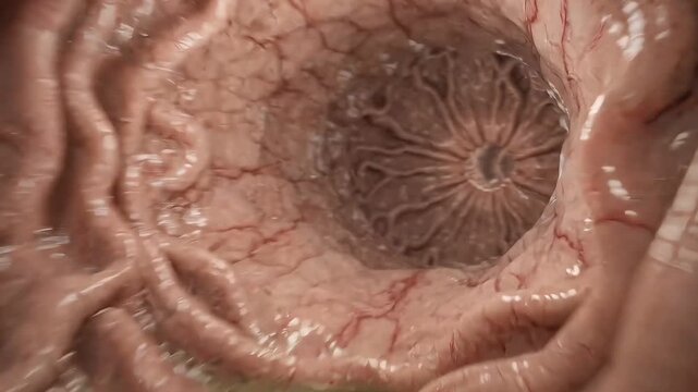 Medical animation traveling through the human digestive tract