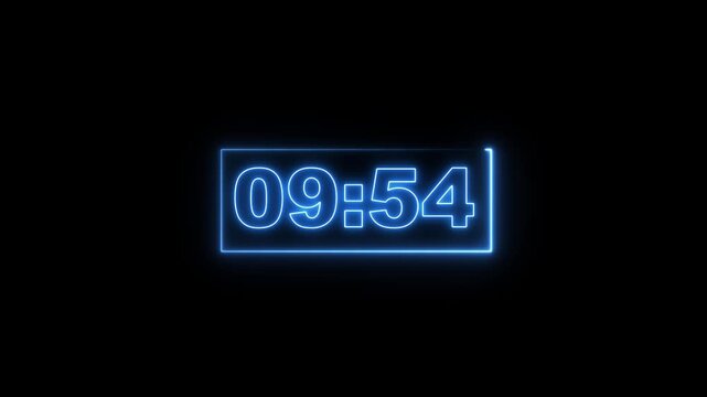 10 minute timer countdown neon animation, 600 to 0 countdown five minute countdown timer animation. Animated rectangle shaped stylish smooth tailed line indicator. on transparent background.