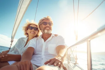 Mature couple relaxing on sailboat at sea enjoying their summer vacation © juliars