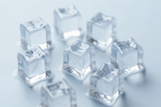 Clear Ice Cubes on Light Surface Close-up