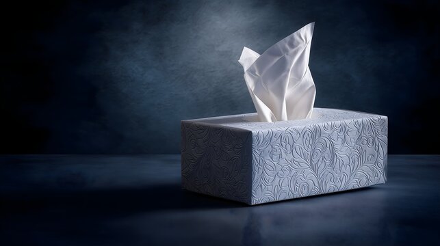 Luxury commercial hero shot of open tissue box with single tissue