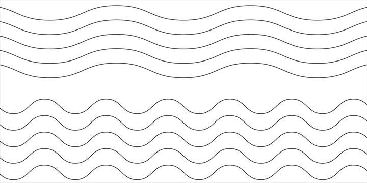 Minimalist black and white wavy line patterns. Two sets of continuous abstract waves with long and short wavelengths on a isolated white background.