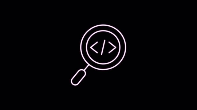 Coding and prompt lineart glow icon with alpha channel on transparent background. 4K motion graphic animation icon set. Suitable for web development and technology content