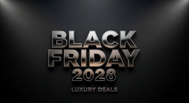 Black Friday 2028 luxury deals advertisement on dark background