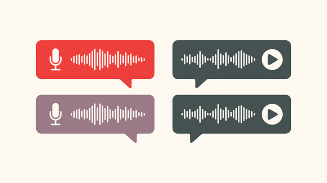Set of voice message icons in chat bubbles with waveforms and play buttons.