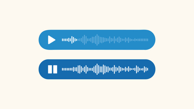 Voice message player user interface with play and pause options, sound waves and duration.