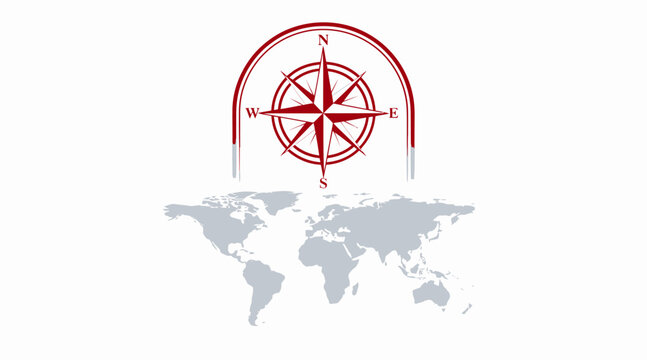 Compass Rose Over World Map - Global Navigation and Direction Concept