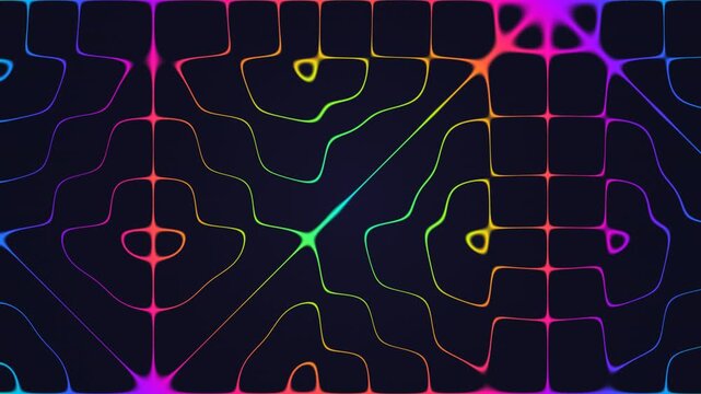 Colorful abstract lines create patterns on dark background
