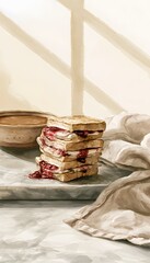 Obraz premium Thanksgiving sandwiches watercolor illustration warm morning light rustic charm evokes cozy autumn lifestyle photography