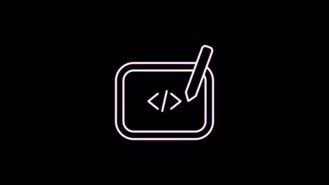Coding and prompt lineart glow icon with alpha channel on transparent background. 4K motion graphic animation icon set. Suitable for web development and technology content