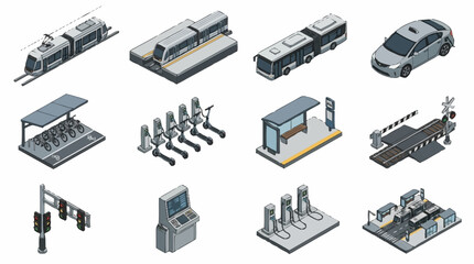 Isometric Collection of Modern Transportation and Industrial Vehicles. © Lucas