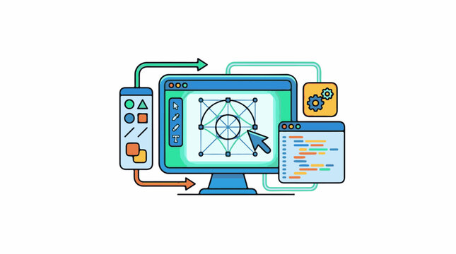 Digital interface with design tools code editor and shape palette