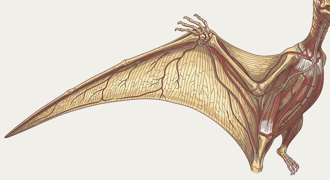 Anatomical illustration of a pterosaur wing and skeletal structure