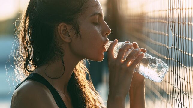 Woman Drinking Water During Fitness Break