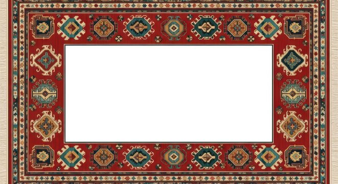 Vibrant Red Oriental Rug Design Pattern.