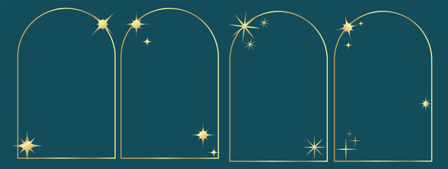 Fototapeta premium Elegant golden frame with stars and confetti creates a luxurious border for festive xmas greetings, premium designs, and celebration cards with sparkling details.
