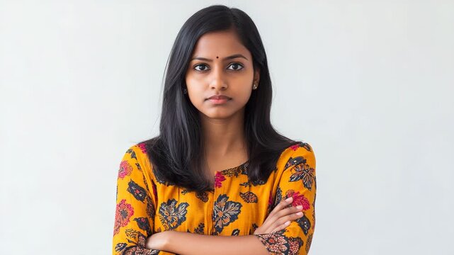 Young woman serious face portrait