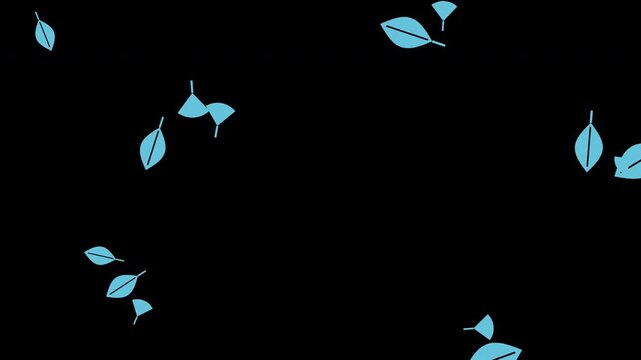 Blue autumn leaves falling and spinning, transparent background seamless loop animation