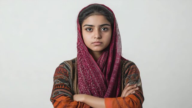Young woman serious face portrait