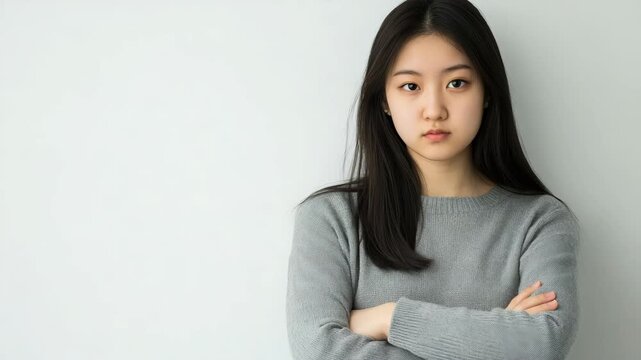 Young woman serious face portrait