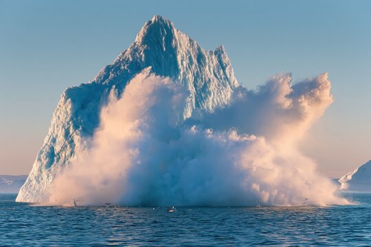 Dramatic Iceberg Collapsing in Polar Sea with Dynamic Action Splash