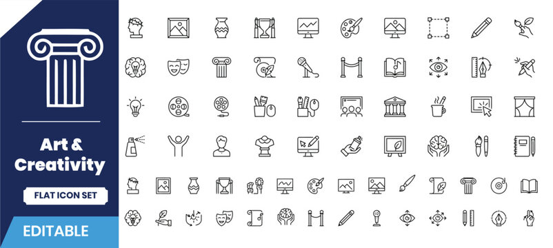 Art and creativity editable flat icon set