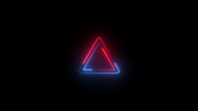 Glowing Blue Triangle Neon Abstract on black Background. Abstract glowing neon light triangle border frame animation.