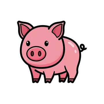 Cartoon pink pig with bow headband illustration.