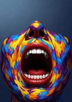 Intense emotional reaction characterized by a wide-open mouth and facial tension, representing extreme pain, horror, distress, or powerful anger, horror, reaction, struggle