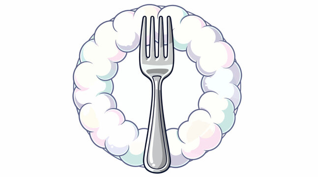Cotton candy circle with fork, sweet treat concept