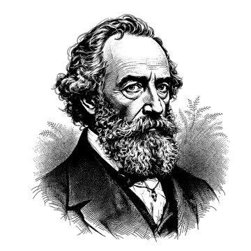 Victorian Botanist, Vintage Engraving Style Black and White Illustration