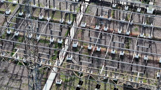 Aerial view of large electrical substation
