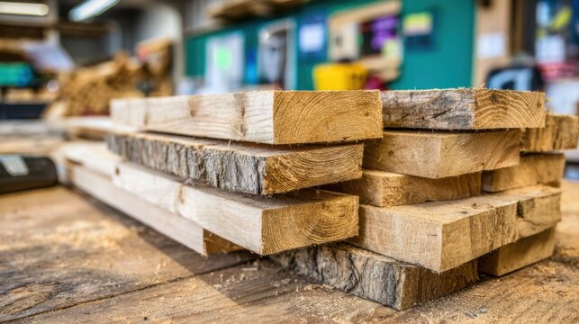 Stack of raw lumber cutoffs with visible saw marks and natural bark edges, showcasing rustic wood texture for construction and craft projects.