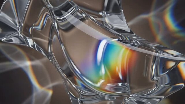 Abstract glass sculpture with light refraction and prism effects
