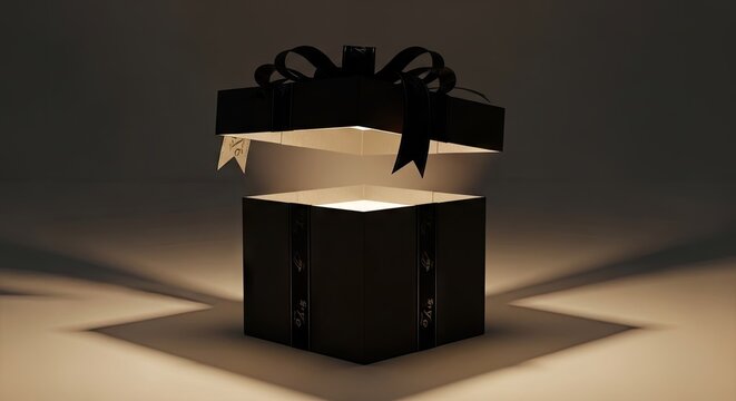 Opened dark container radiates bright illumination into a dim environment