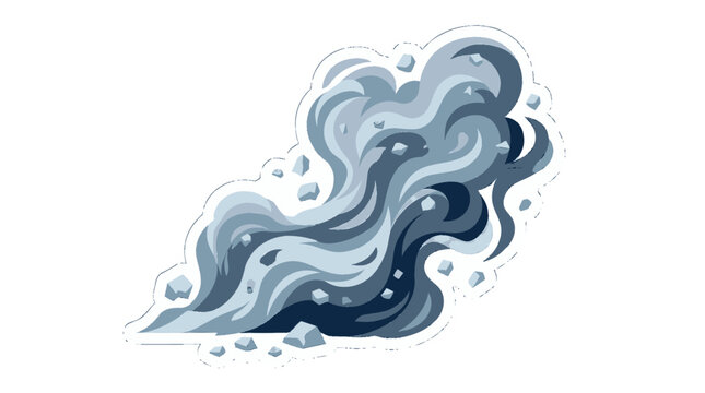 Cartoon dust cloud with flying debris isolated on white background for action effects and motion graphics design elements