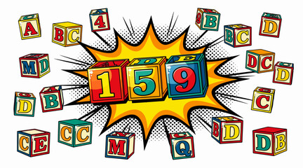 Fototapeta premium colorful toy blocks with numbers and letters