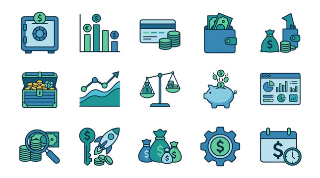 Financial icons and money symbols.